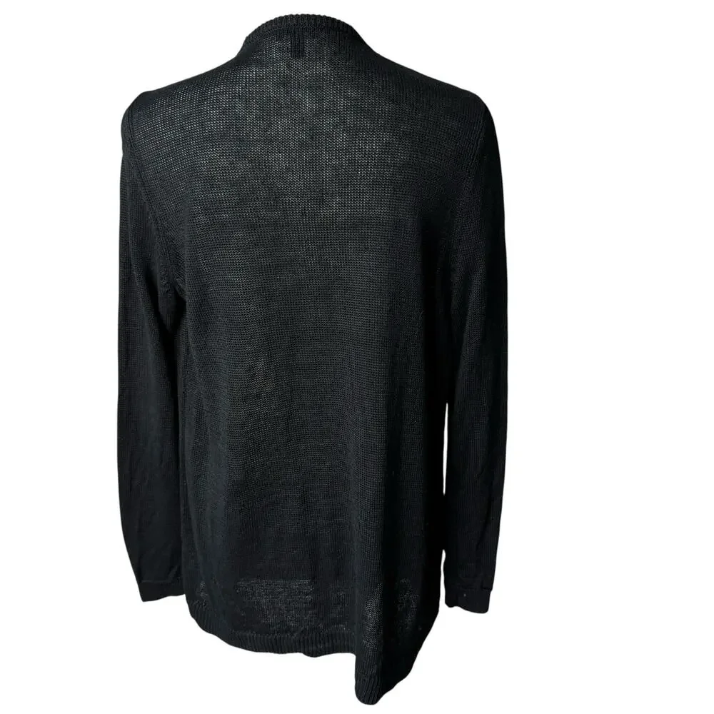 TALBOTS Black Linen Sweater Open Front Cardigan Womens M Summer Layering